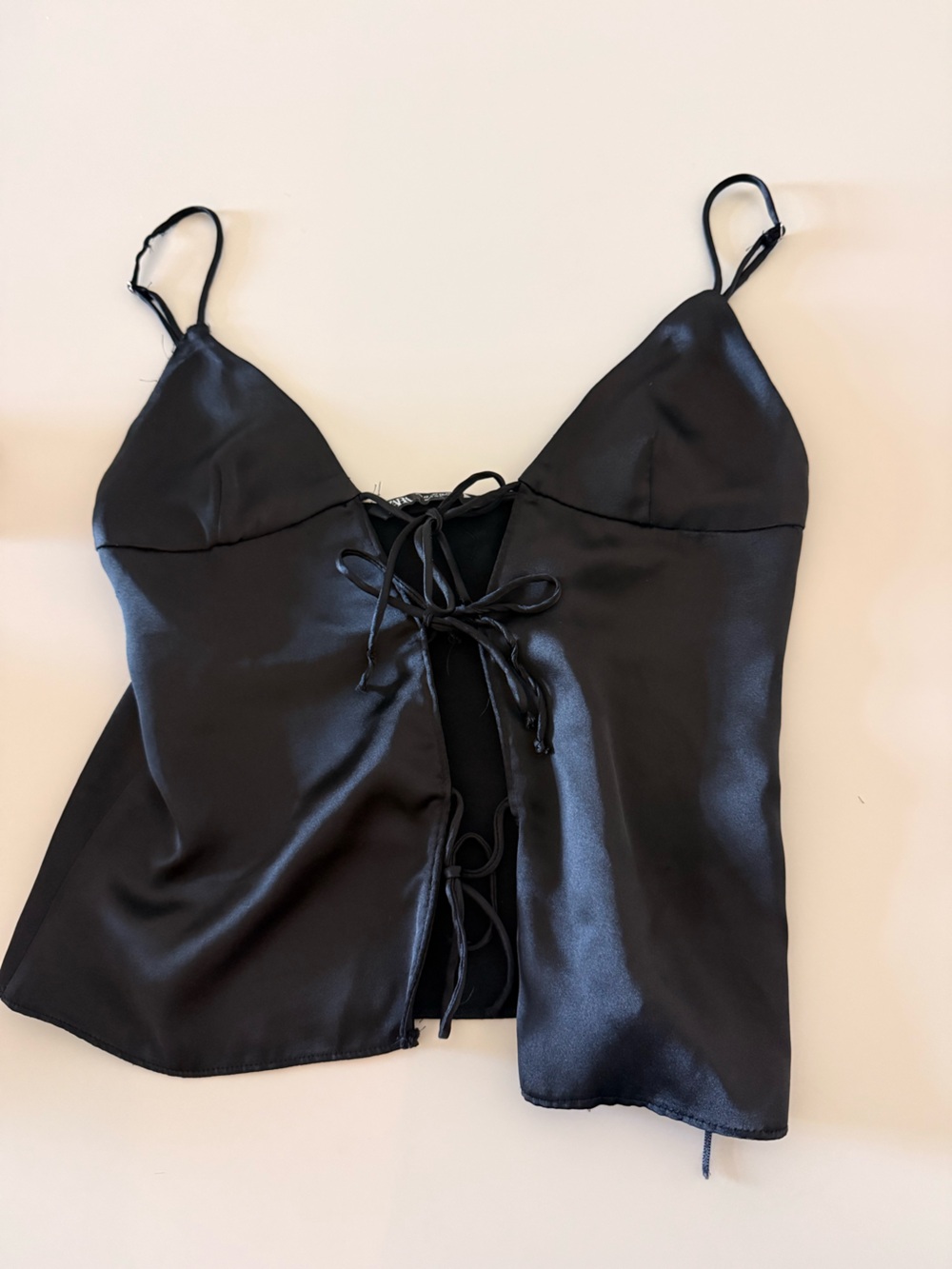 Zara Satin Lace-Up Cami Slip Dress in Black